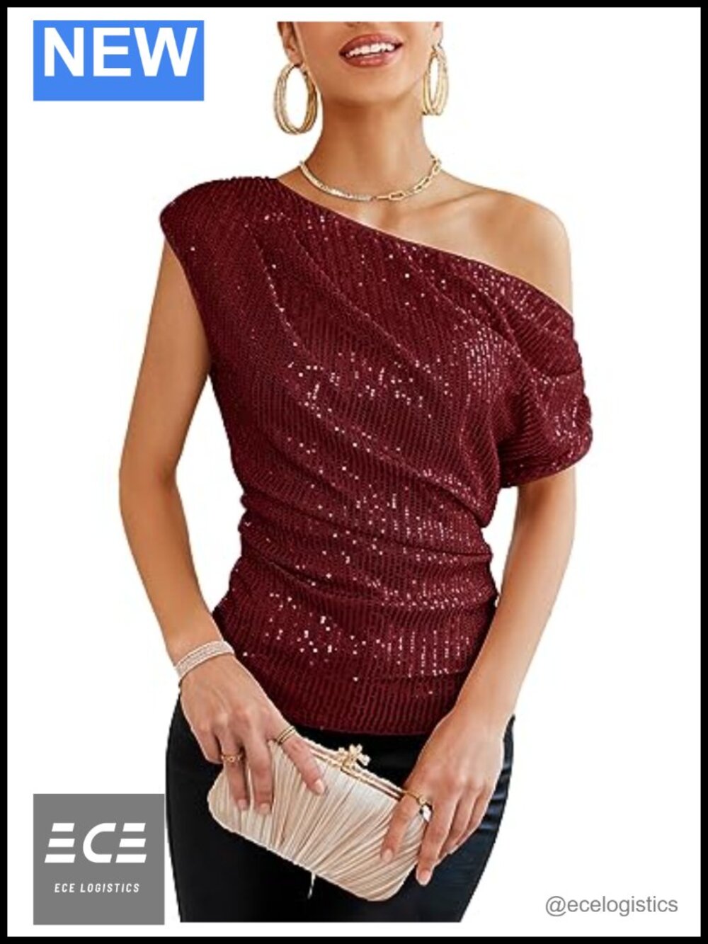 GRACE KARIN One Shoulder Sequin Sparkly Top Ruched Asymmetrical Glitter Party